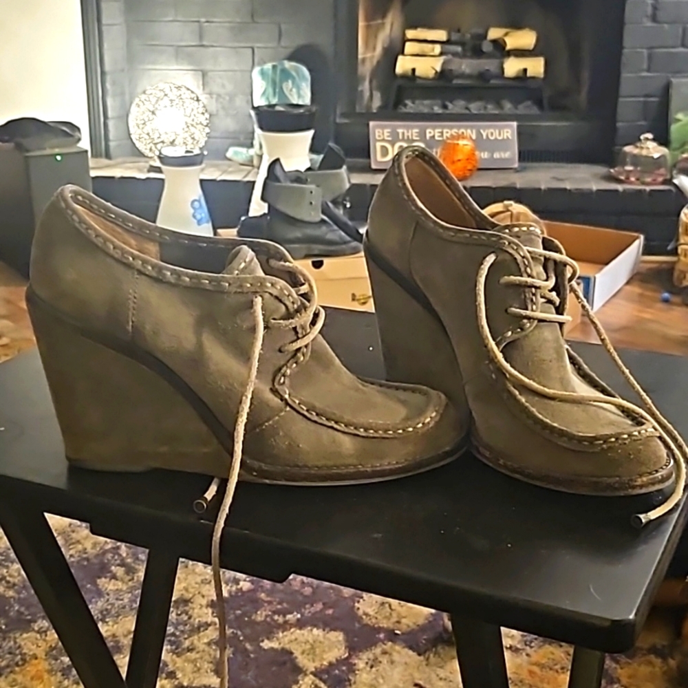 Frye wedge lace up booties